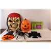 Image 1 : Halloween Lot- Light Up Pumpkin- Working, Skull 20" Tall, Misc.