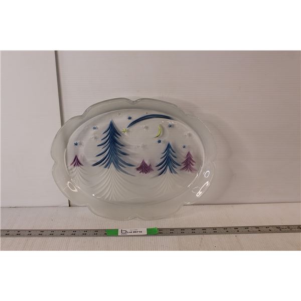 Painted Glass Tray 15.5" Long