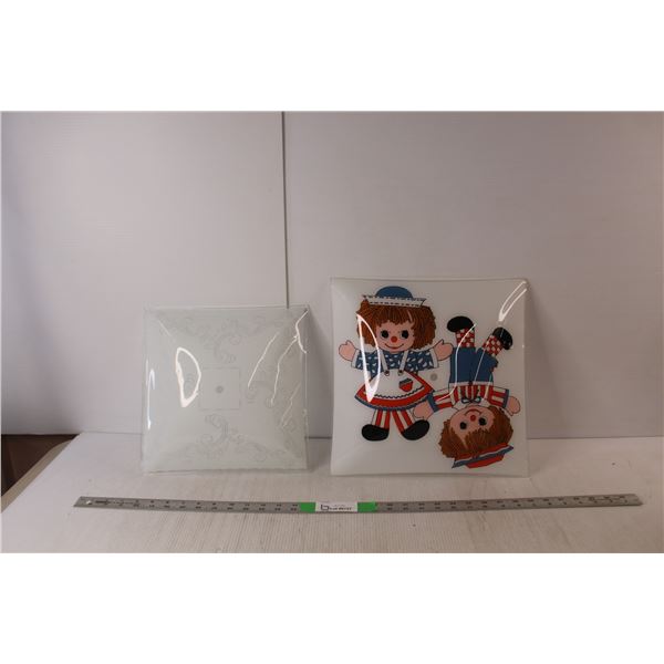 (2) Glass Ceiling Lamp Shades- Raggedy Ann and Andy, Other 13.25" & 11.5"