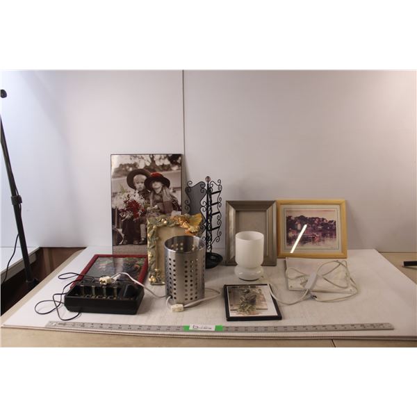 (2) Lamps, Battery Charger, Photo Frames & Pictures Up to 16" Tall- As Is