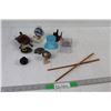Image 1 : Pin Needles, Chopsticks, Wooden Turtle, Ceramic Turtle, Glass Hat Decor, Misc.