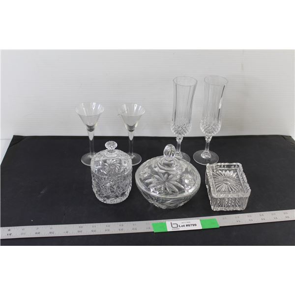 (4) Pieces of Stemware, Crystal Jar, Glass Candy Dish, Butter Dish
