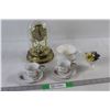 Image 1 : (2) Demitasse Tea Cups and Saucers, Anniversary Clock, Mug, Ceramic Flower Decor