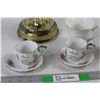 Image 3 : (2) Demitasse Tea Cups and Saucers, Anniversary Clock, Mug, Ceramic Flower Decor