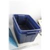 Image 2 : (3) Plastic Tubs, Three Shelf Organizer