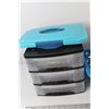 Image 4 : (3) Plastic Tubs, Three Shelf Organizer