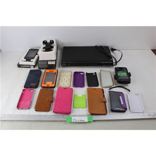 (15) Phone Cases, Sony DVD Player- Powers On