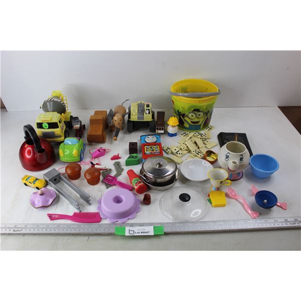 Children's Toys, Hot Wheels, Double Six Dominos, Minions Pail, Misc.