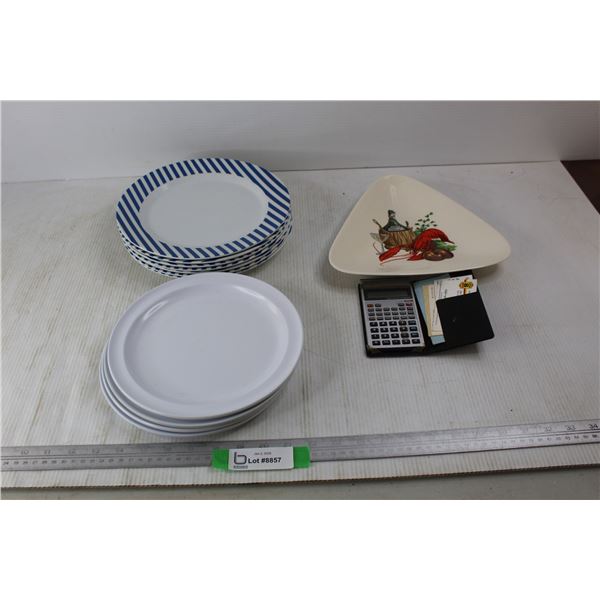 (12) Plates, Sharp Scientific Calculator- Powers On