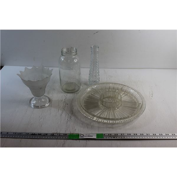 Glass Vases, Jar and Divided Serving Platter