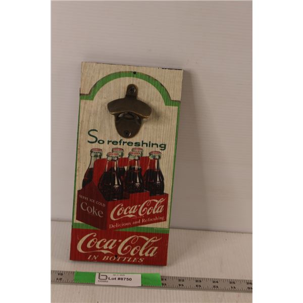 Coca-Cola Wood Bottle Opener Sign 11.75: x 5.75"
