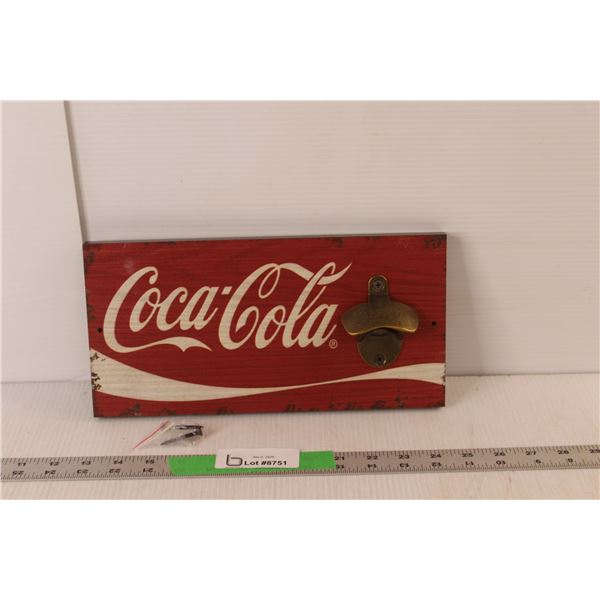 Coca-Cola Wood Bottle Opener Sign 11.75: x 5.75"
