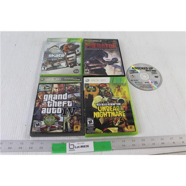 (3) Xbox 360 Games - Skate Three, Grand Theft Auto IV, Red Ded Redemption Undead Nightmare, PlayStat
