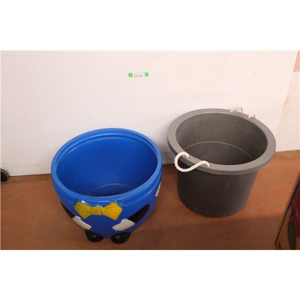 Humpty Dumpty Plastic Toy box- Missing Lid, Large Grey Round Bucket- 17'' tall