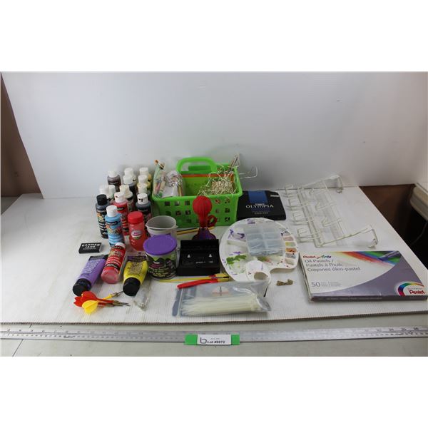 Bottles Of Acrylic Paint, Spiderman Bike Horn, Oil pastels, Misc.