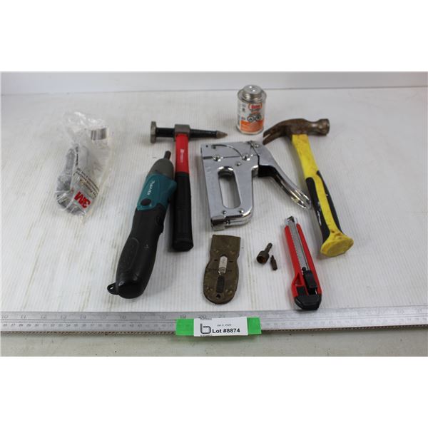 Makita Battery Operated Adjustable Screw Driver- As Is, Stapler, Utility Knife, Misc.