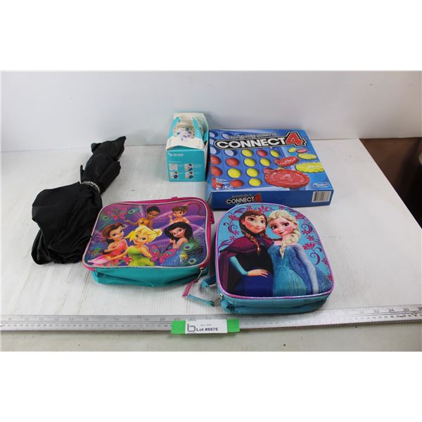 (2) Disney Princess Lunch Kits, Connect 4 Board Game, Pediatric Masks, Misc.