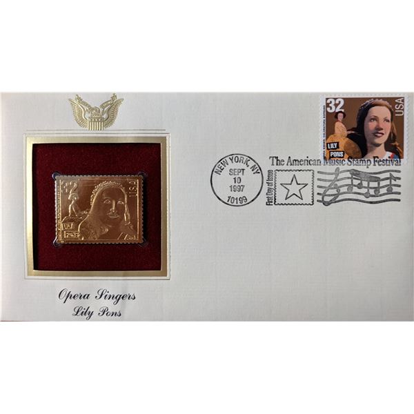 Opera Singers Lily Pons Gold Stamp Replica First Day Cover
