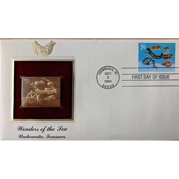 Wonders of The Sea Underwater Treasures Gold Stamp Replica First Day Cover