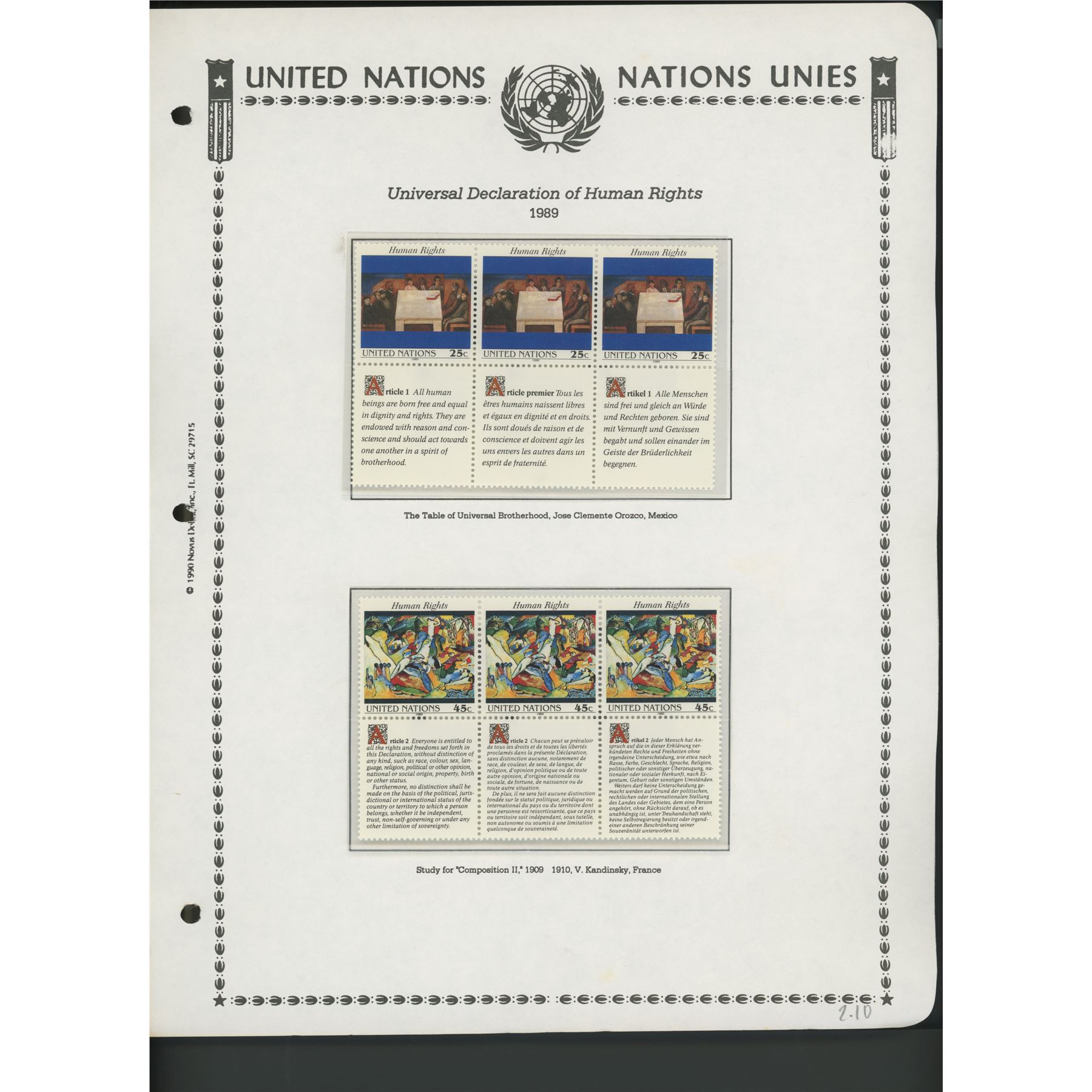 United Nations New York Stamps 1989