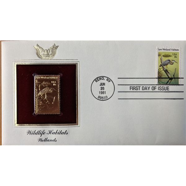 Wildlife Habitats Wetlands Gold Stamp Replica First Day Cover