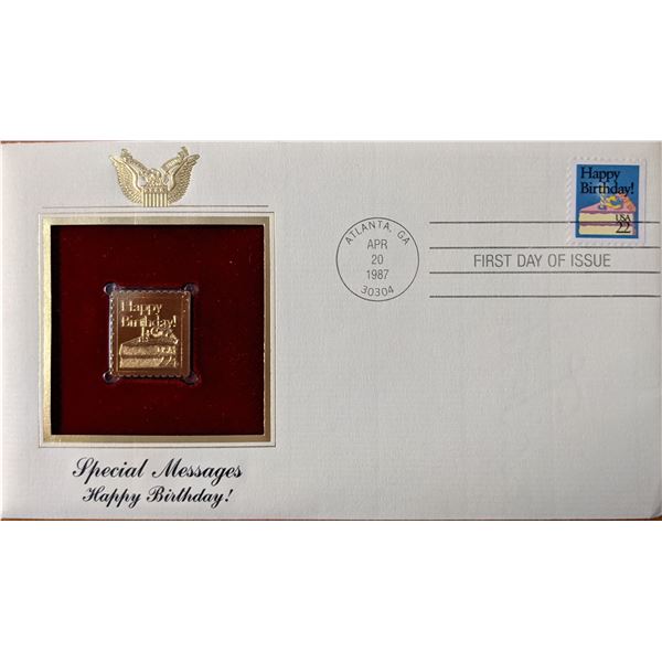 Special Messages Happy Birthday Gold Stamp Replica First Day Cover