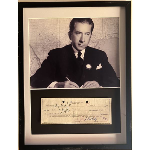 J. Paul Getty custom framed signed check