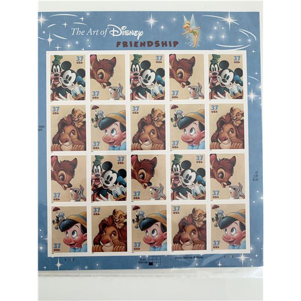 The Art of Disney Friendship Sheet of 20 x 37-cent Stamps, Scott 3865-68