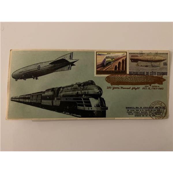 Romantic Era of Dirigibles and Trains - First Day Cover - ZMC-2 U.S. Navy Blimp & Passenger Train Co