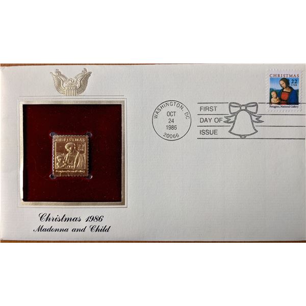 Christmas 1986 Madonna and Child Gold Stamp Replica First Day Cover