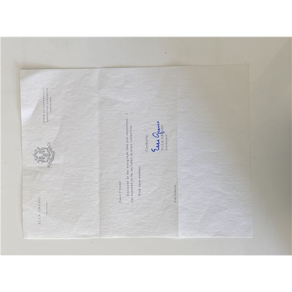 Governor of Connecticut Ella Grasso signed typed letter