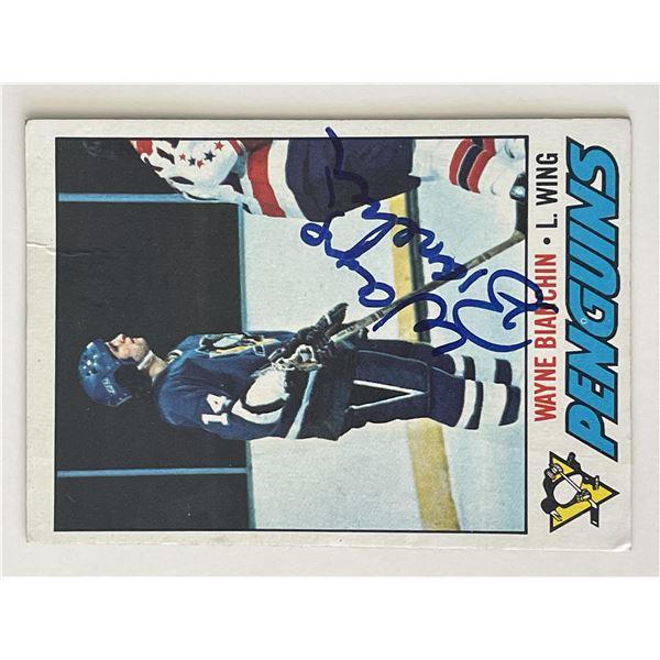 Pittsburgh Penguins Wayne Bianchin 1977 Topps #188 signed trading card