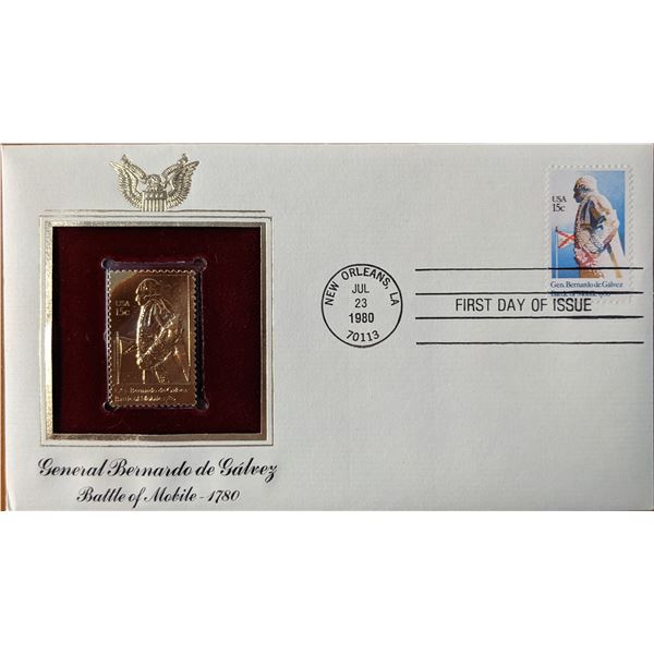 General Bernardo de Galvez Battle Of Mobile 1780 Gold Stamp Replica First Day Cover