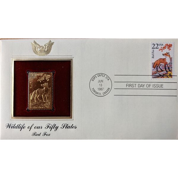 Wildlife of Our Fifty States Red Fox Gold Stamp Replica First Day Cover
