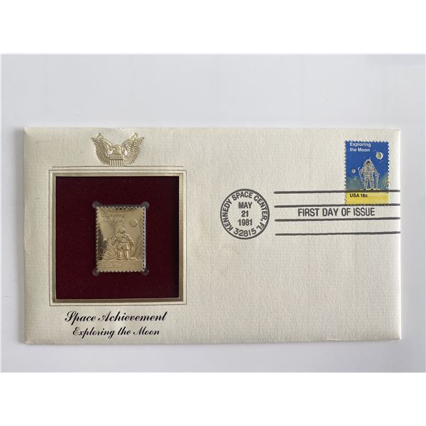 Space Achievement Exploring the Moon Gold Stamp Replica First Day Cover