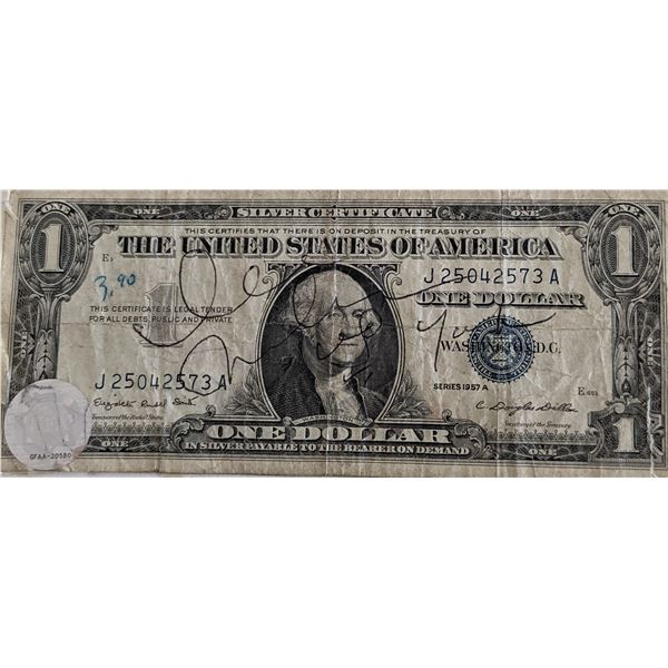 John Lennon and Yoko Ono Signed One Dollar Silver Certificate. GFA Authenticated