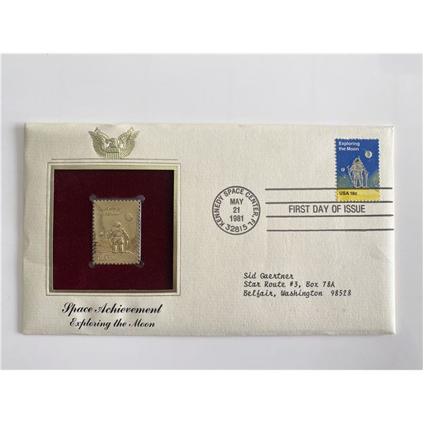 Space Achievement Exploring the Moon Gold Stamp Replica First Day Cover