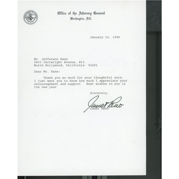 Janet Reno signed letter