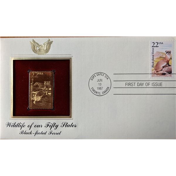 Wildlife of Our Fifty States Black Footed Ferret Gold Stamp Replica First Day Cover