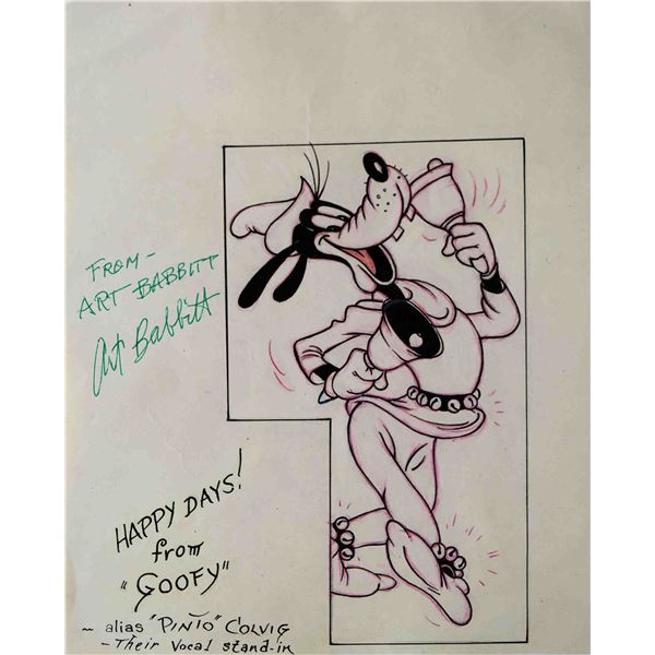 Babbitt & Colvig original Goofy signed drawing