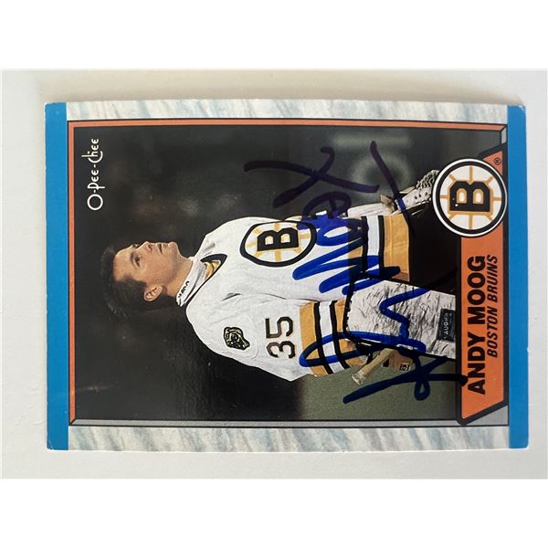 Boston Bruins Andy Moog 1989 O-Pee-Chi #160 signed trading card