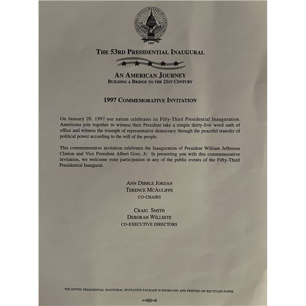 1997 Commemorative Inaugural Invitation
