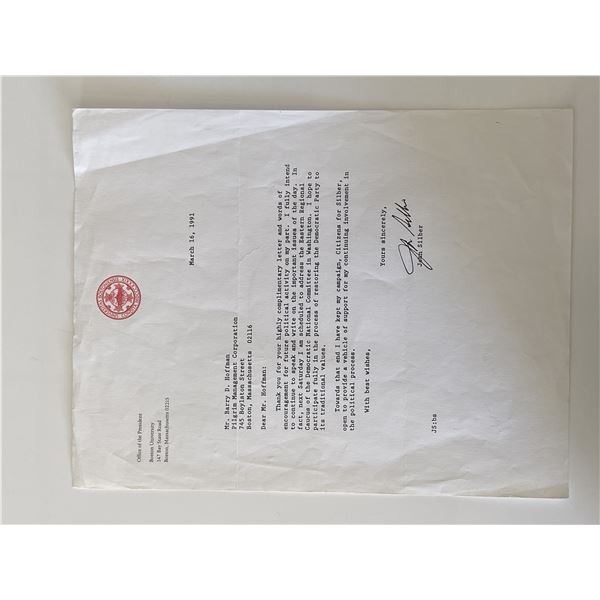 American academician John Silber signed typed letter