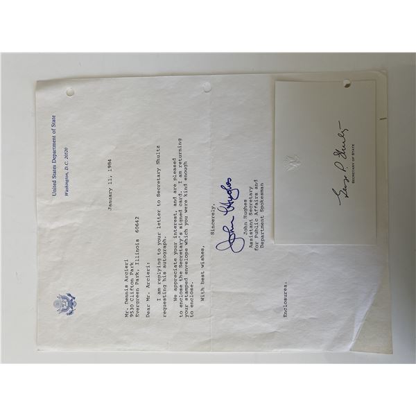 United States Secretary of State George Shultz signed letter