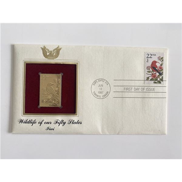 Wildlife of Our Fifty States Iiwi Gold Stamp Replica First Day Cover
