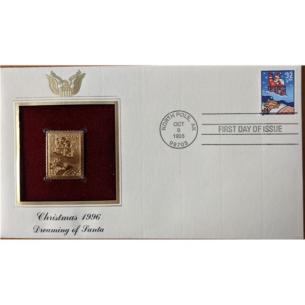 Christmas 1996 Dreaming Of Santa Gold Stamp Replica First Day Cover