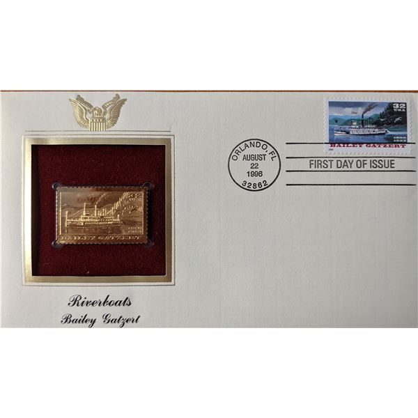Riverboats Bailey Gatzert Gold Stamp Replica First Day Cover
