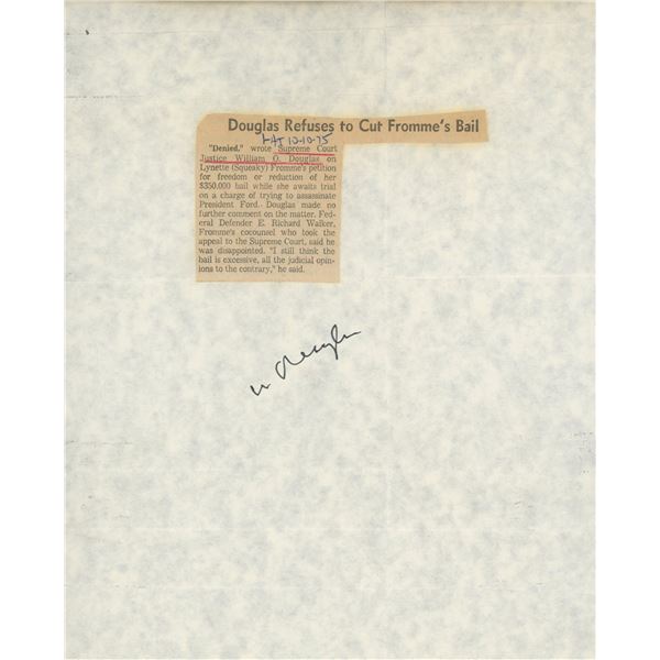 William O. Douglas signed newspaper clipping
