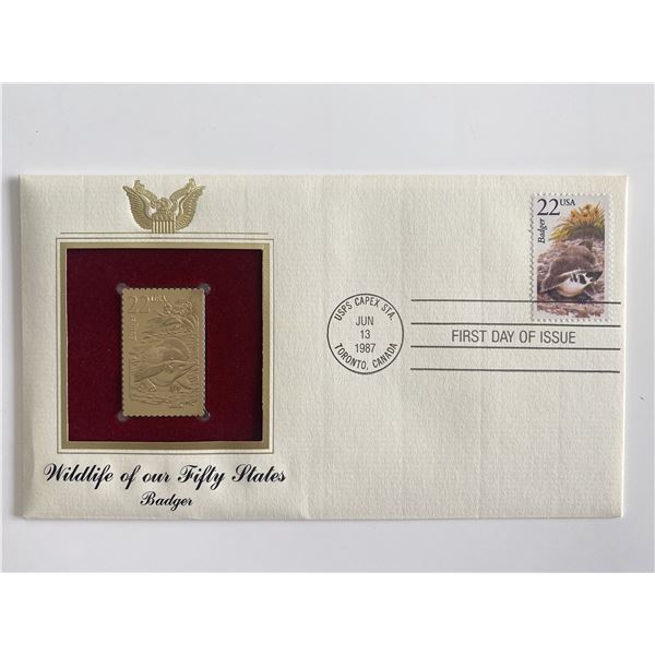 Wildlife of Our Fifty States Badger Gold Stamp Replica First Day Cover