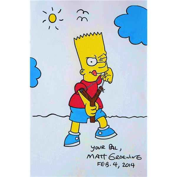 Matt Groening Simpson Family drawn and signed sketch